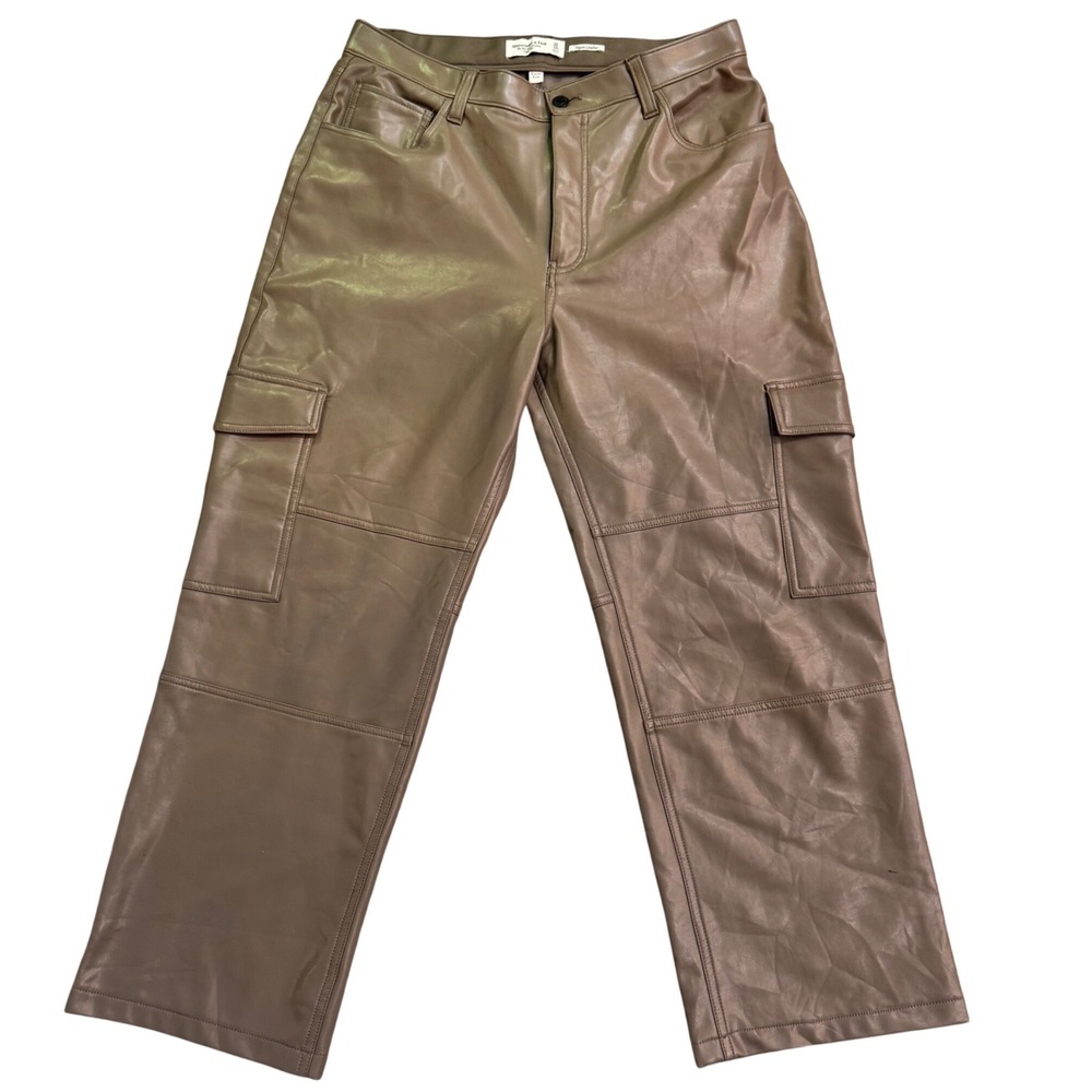 Abercrombie & Fitch Vegan Leather Cargo Pants High Rise Curve Love Tan Size 32‎